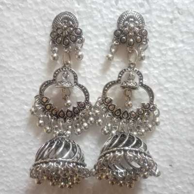 Silver Oxidised Metal Long Drop Jhumka Earring Profile Picture