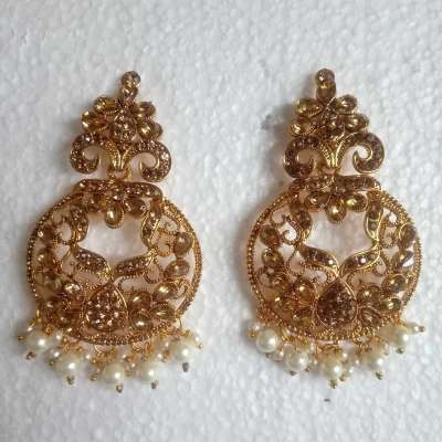 Stone Studded With White Pearl Beads Golden Earring Profile Picture