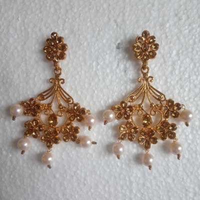 Stone Studded With White Pearl Beads Golden Earring Profile Picture